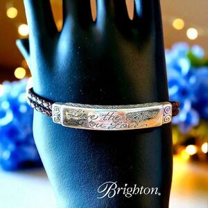 BRIGHTON "Live the Life You Love" ID Style  Silver And Leather Bracelet